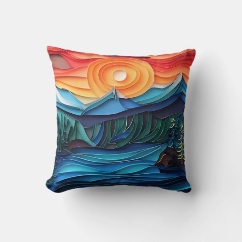 Pretty Mountain Sunset Lake Landscape Abstract Throw Pillow