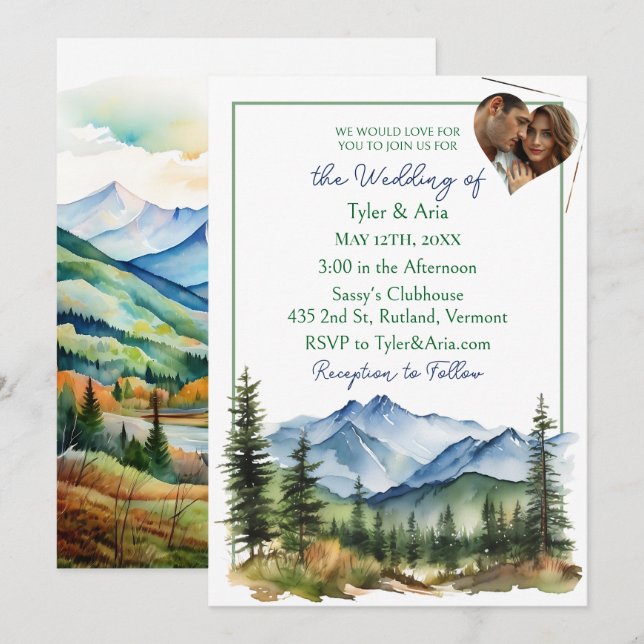 Pretty Mountains and Photo Template Wedding (Front/Back)