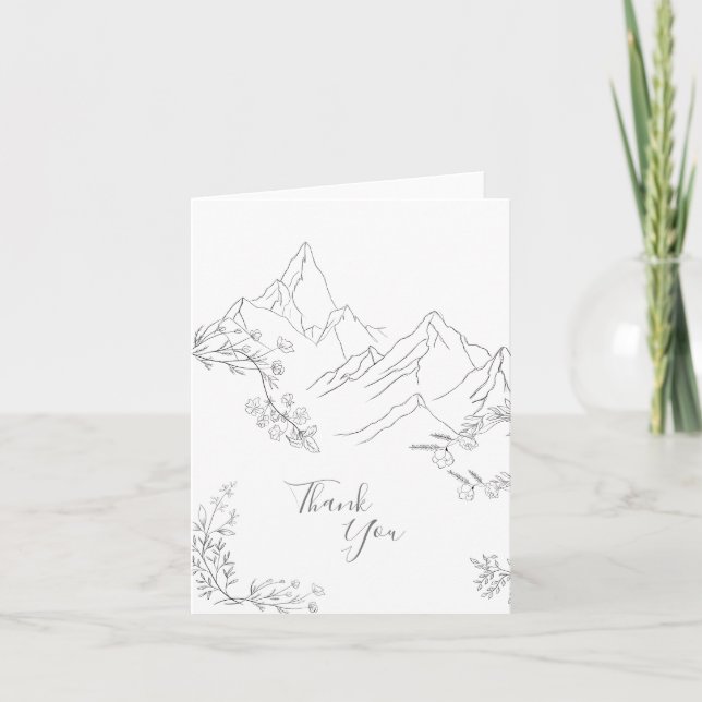 Pretty Mountains, Flowers and Branches Thank You Card (Front)