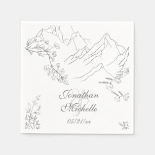 Pretty Mountains, Flowers and Branches Wedding Napkins