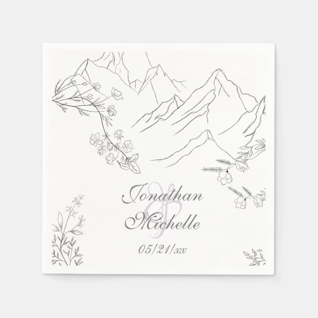 Pretty Mountains, Flowers and Branches Wedding Napkins (Front)