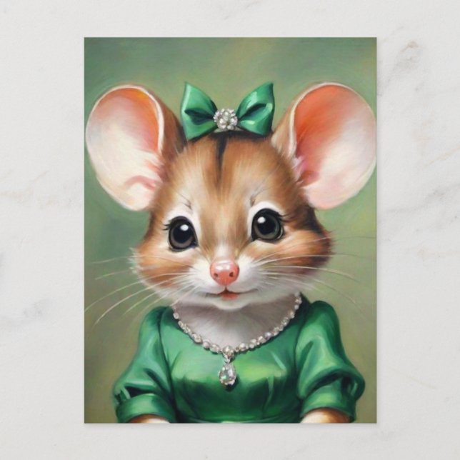 Pretty Mouse w/ Green Dress Art Postcard (Front)