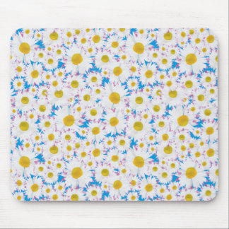 Pretty Mousepad: Ditzy White Daisies on Blue Mouse Pad