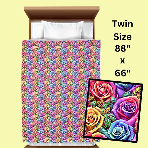 Pretty Multi_Color Roses with Leaves Duvet Cover