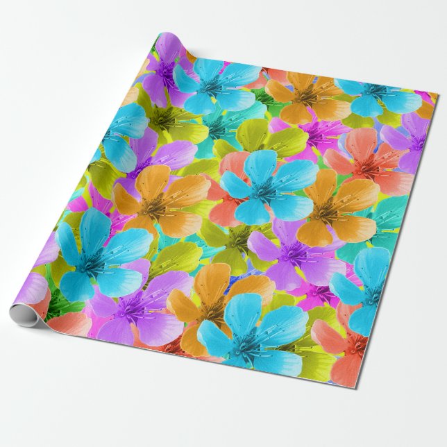 Pretty Multi Colored Blossoms, Wrapping Paper (Unrolled)