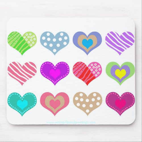 Pretty Multi Colored Hearts Mouse Pad
