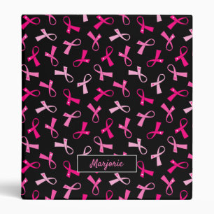 Pretty Multi Pink Breast Cancer Ribbon Pattern 3 Ring Binder