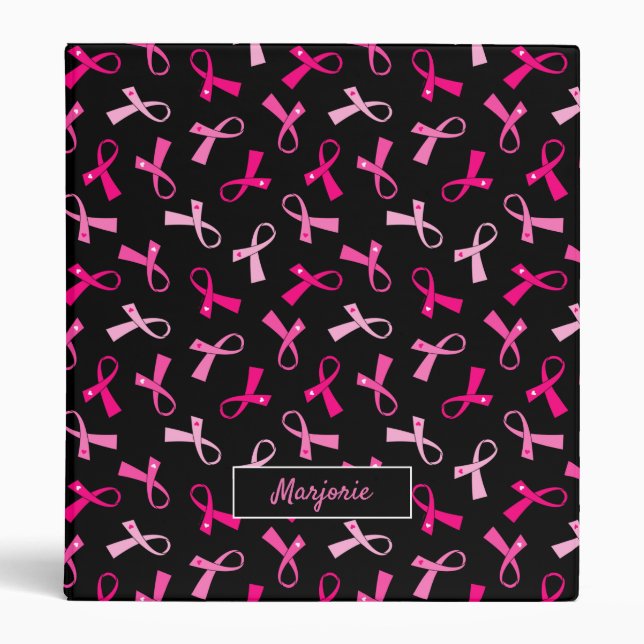 Pretty Multi Pink Breast Cancer Ribbon Pattern 3 Ring Binder (Front)