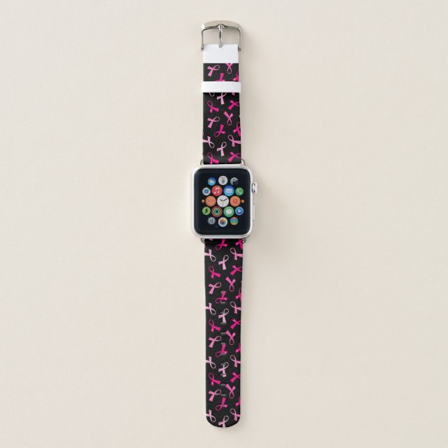 Pretty Multi Pink Breast Cancer Ribbon Pattern Apple Watch Band (Front)