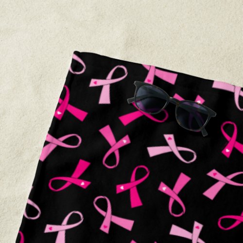 Pretty Multi Pink Breast Cancer Ribbon Pattern Beach Towel