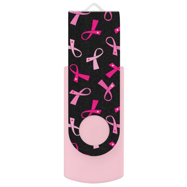 Pretty Multi Pink Breast Cancer Ribbon Pattern Flash Drive (Front Vertical)