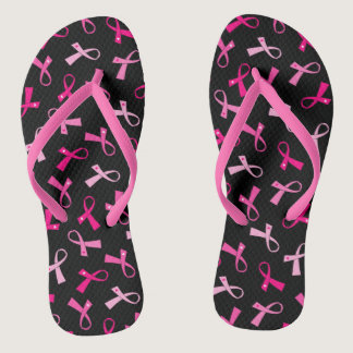 Pretty Multi Pink Breast Cancer Ribbon Pattern Flip Flops
