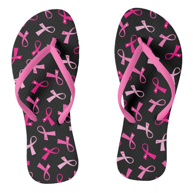 Pretty Multi Pink Breast Cancer Ribbon Pattern Flip Flops (Footbed)