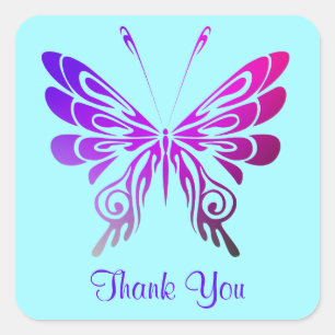 Pretty Multicolored Decorative Butterfly Thank You Square Sticker