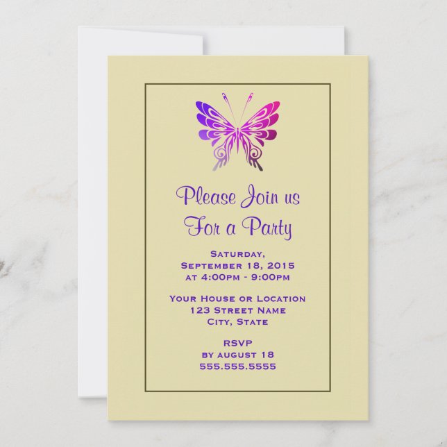Pretty Multicolored Fancy Butterfly Generic Party Invitation (Front)