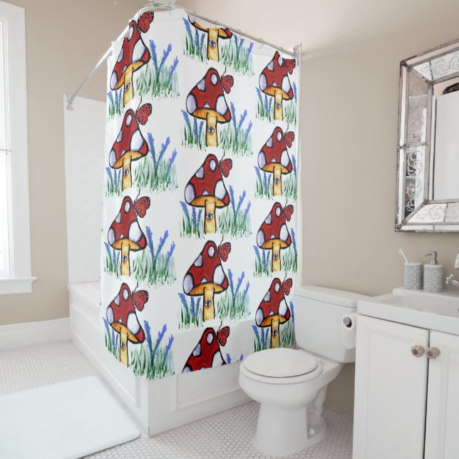 Pretty Mushrooms Kids Shower Curtain (In Situ)