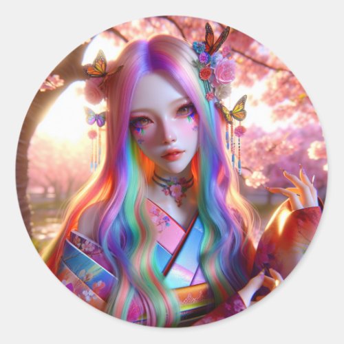 Pretty Mystical Ethereal Woman with Butterflies Classic Round Sticker