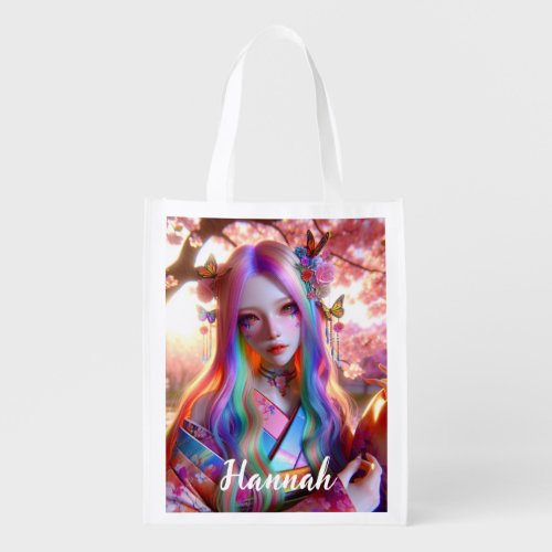 Pretty Mystical Ethereal Woman with Butterflies Grocery Bag