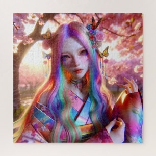 Pretty Mystical Ethereal Woman with Butterflies Jigsaw Puzzle