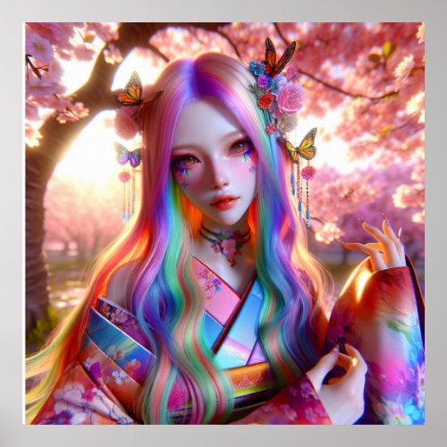 Pretty Mystical Ethereal Woman with Butterflies Poster