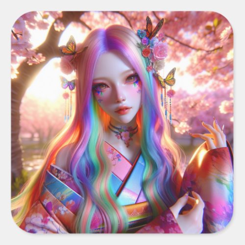 Pretty Mystical Ethereal Woman with Butterflies Square Sticker