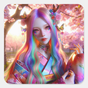 Pretty Mystical Ethereal Woman with Butterflies Square Sticker