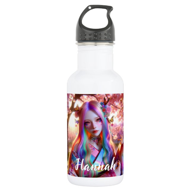 Pretty Mystical Ethereal Woman with Butterflies Stainless Steel Water Bottle (Front)