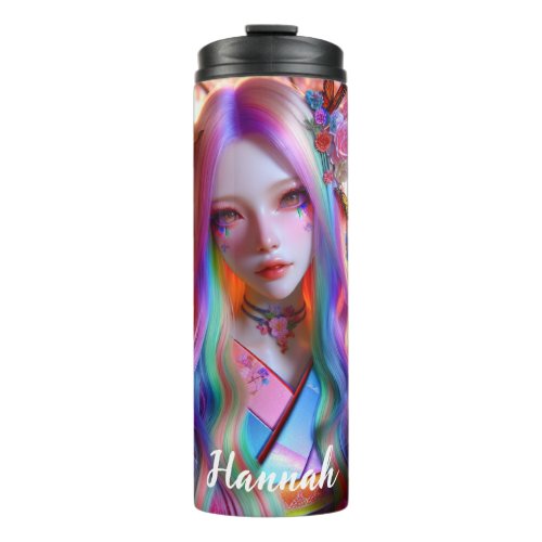 Pretty Mystical Ethereal Woman with Butterflies Thermal Tumbler