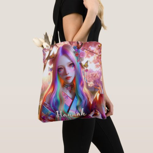 Pretty Mystical Ethereal Woman with Butterflies Tote Bag