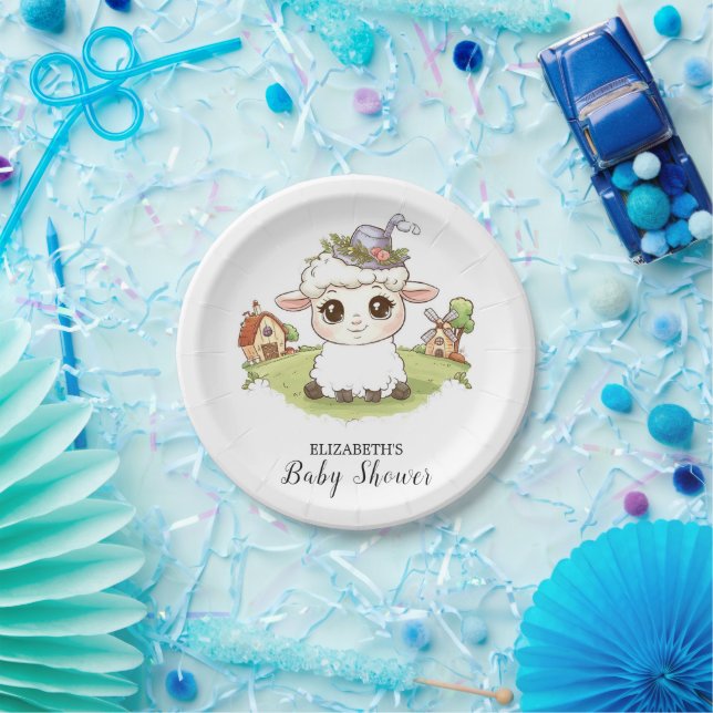 Pretty Mystical Sheep Baby Shower Paper Plates (Party)