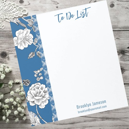 Pretty Name Inscribed Blue Floral Toile Notepad