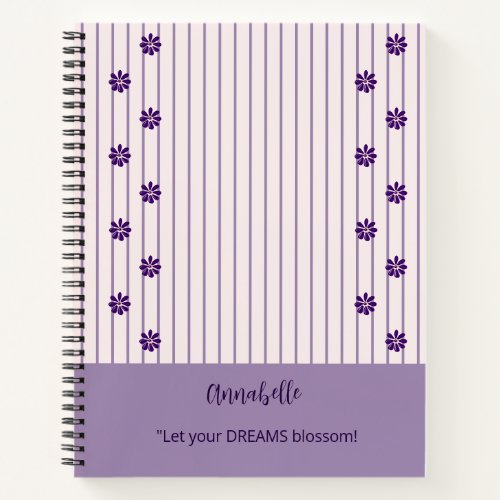 Pretty Name  Motto Violet Stripes and Flowers Notebook