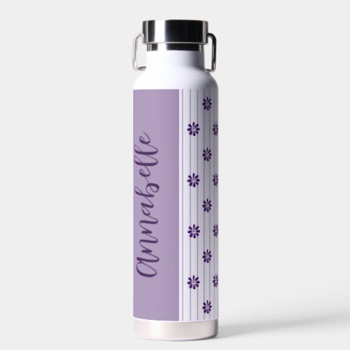 Pretty Name Violet Stripes and Purple Flowers Water Bottle