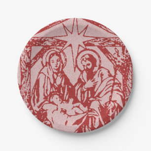 pretty nativity red paper plates