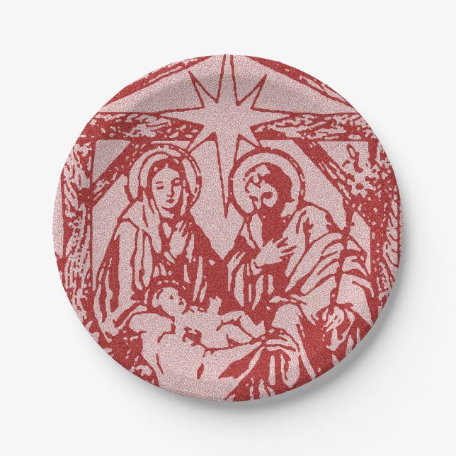 pretty nativity red paper plates (Front)