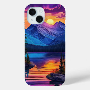 Pretty Nature Landscape Mountain Lake Sunset iPhone 15 Case