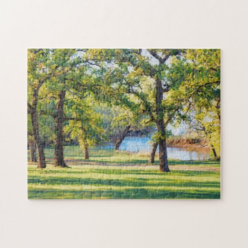 Pretty Nature Peaceful Tree Lake Scene Puzzle Art