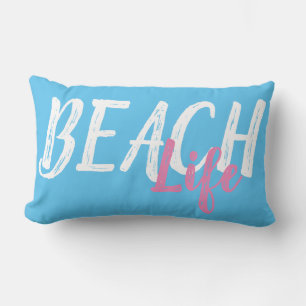 pretty nautical BEACH LIFE lettering Lumbar Pillow