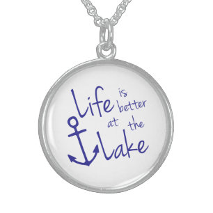 pretty nautical LIFE IS BETTER AT THE LAKE Sterling Silver Necklace