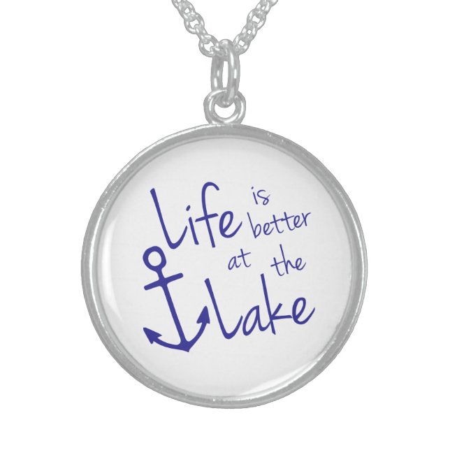 pretty nautical LIFE IS BETTER AT THE LAKE | Sterling Silver Necklace (Front)