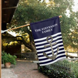 Pretty Nautical Sailing Anchor Family Name House Flag