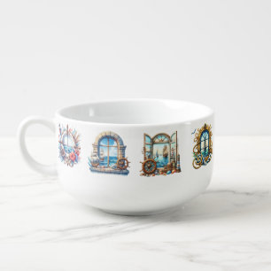 PRETTY NAUTICAL WATERCOLOR WINDOWS TO THE SEA SOUP MUG
