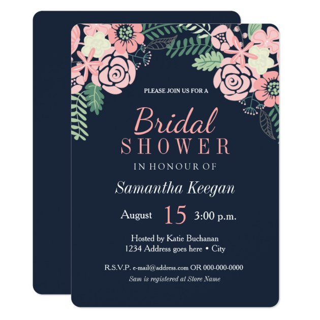 Pretty Navy And Pink Bridal Shower Invitations