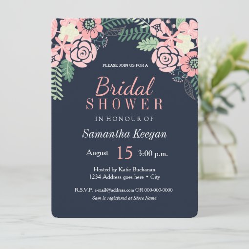 Pretty Navy and Pink Bridal Shower Invitations | Zazzle