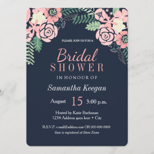 Pretty Navy and Pink Bridal Shower Invitations