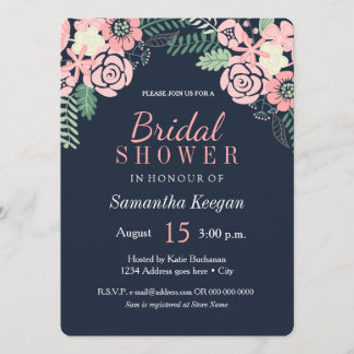 Pretty Navy and Pink Bridal Shower Invitations