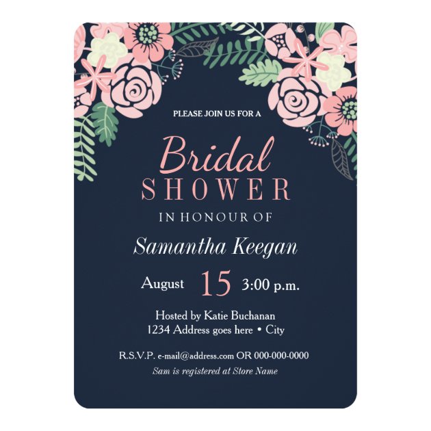 Pretty Navy And Pink Bridal Shower Invitations