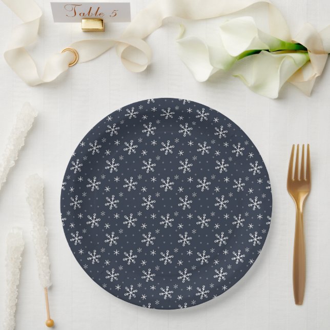 Pretty Navy Blue  Christmas Snowflake  Paper Plates (Wedding)