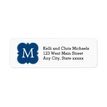 Pretty Navy Blue Monogram Return Address Labels by whimsydesigns at Zazzle
