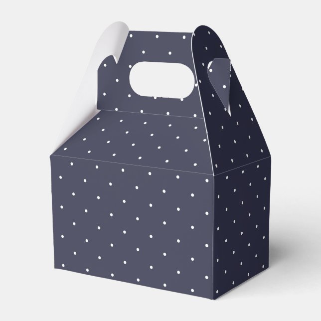 Pretty Navy Blue White Polka Dots Wedding Favor Boxes (Front Side)
